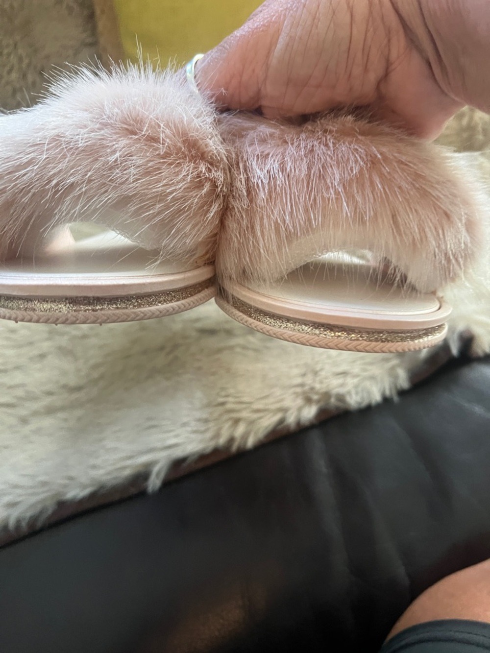 Lauren Lorraine Pale Pink Faux Fur Slide Sandals - Picture 4 of 6